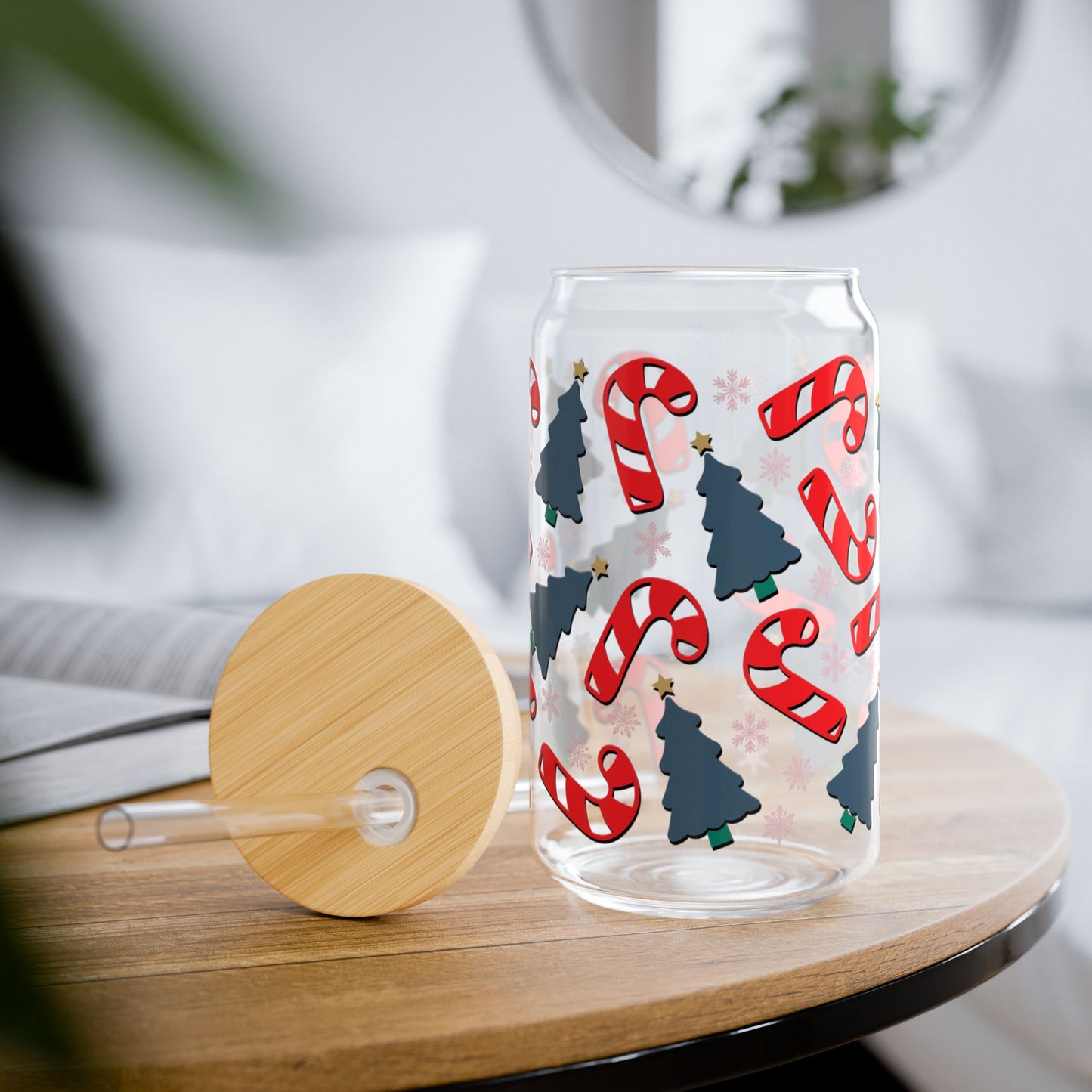 Candy Canes and Christmas Trees Sipper Glass